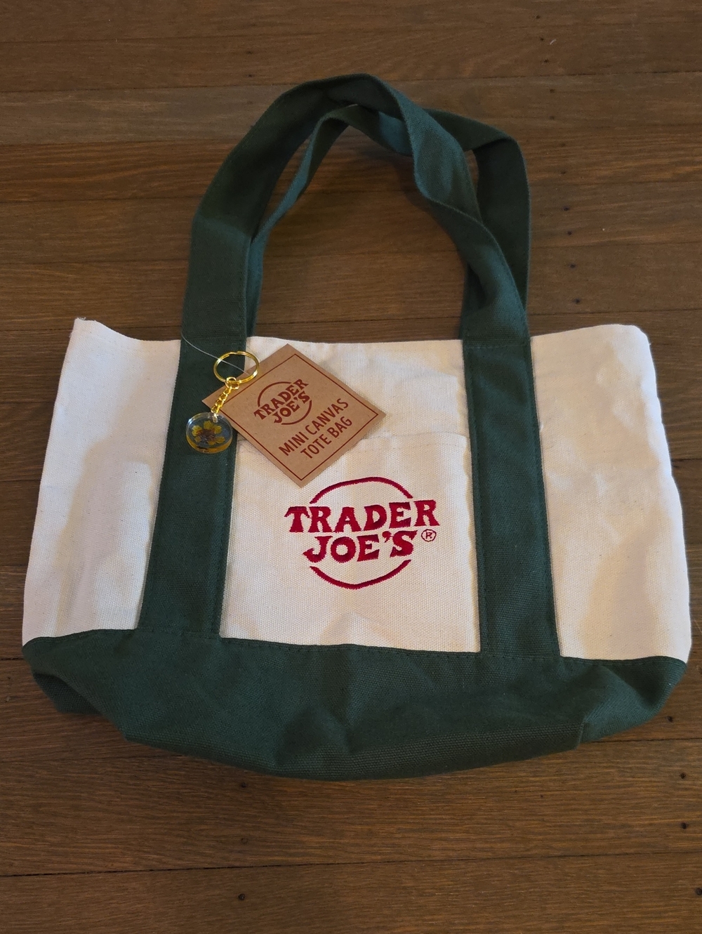 Trader Joe's Cream and Forest Green Mini Canvas Tote Bag NEW